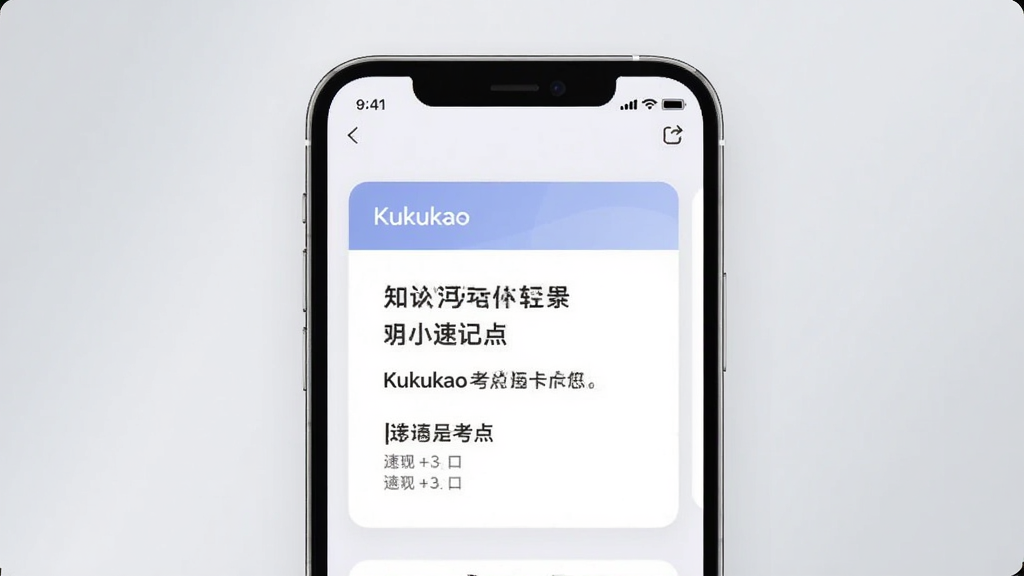 一张展示Kukukao考点速记卡片功能的AI生成图,画面主体为手机屏幕内呈现的知识点卡片界面,卡片上标注