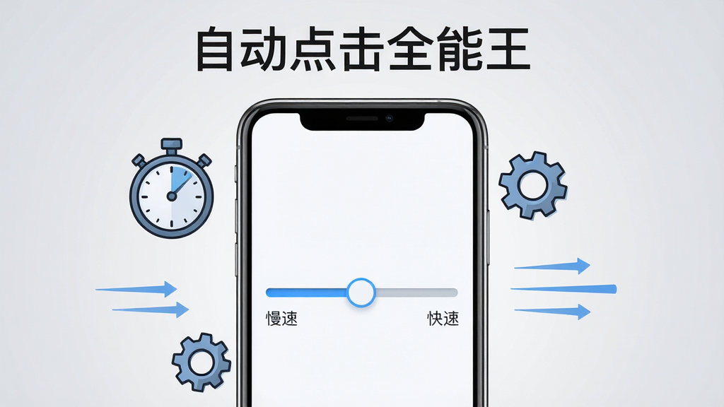 自动点击全能王频率调节界面展示,画面中央一部手机屏幕显示一个滑块调节条,滑块从左到右标注