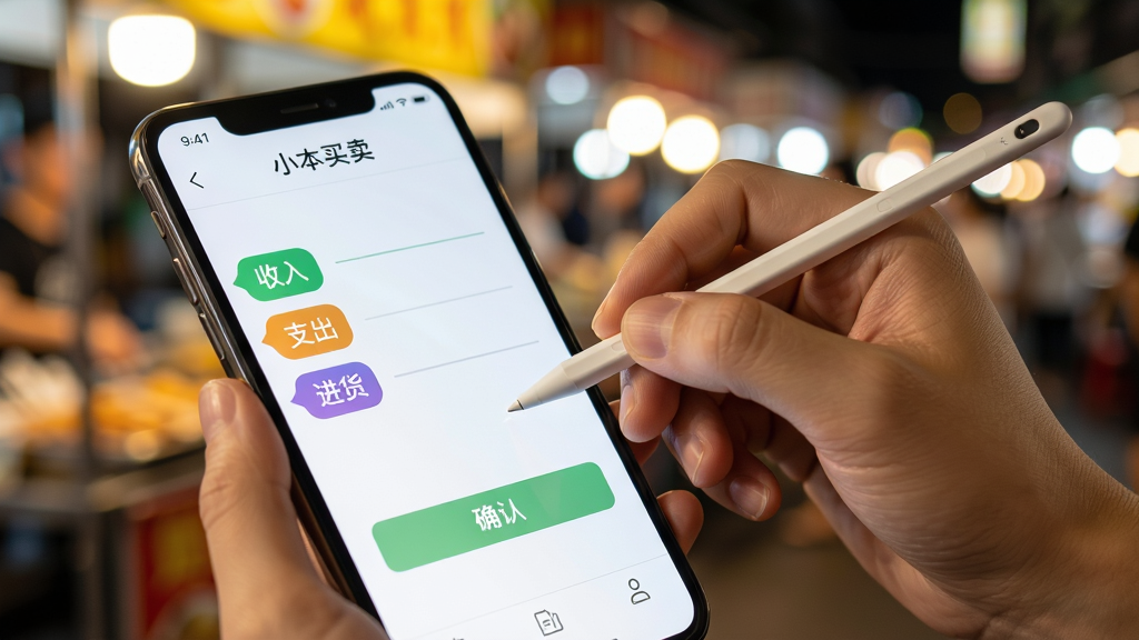 一只右手拿着触控笔在手机屏幕上点击