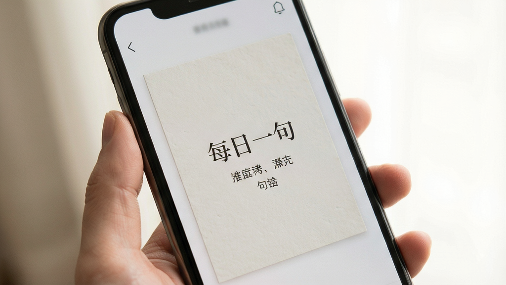 句读 每日一句 推送界面 手机屏幕 文艺卡片 柔和光线 文字排版 简约风格 高清画质 干净无多余元素