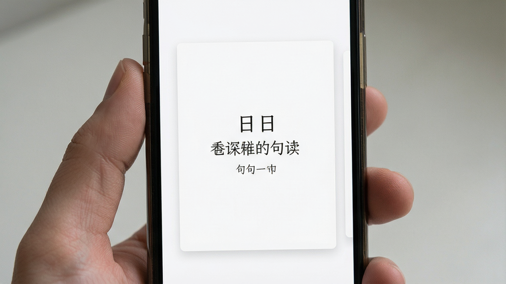 句读 手机应用界面 展示 每日一句 卡片 极简设计 白色背景 文字排版 文艺风格 高清画质 干净无多余元素