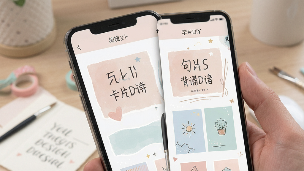 句读 卡片DIY 编辑界面 字体选择 背景调整 手机屏幕 创意设计 柔和色调 高清画质 干净无多余元素