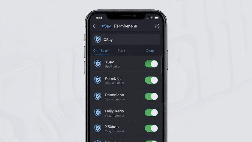 主体为手机屏幕显示XSay权限管理页面,页面中列出“XSay”的权限开关;布局为手机居中,背景为浅灰色;排版为列表式排列;风格为安全防护主题,盾牌图标点缀;细节包括权限开关状态清晰、文字标注“XSay”;画质为高清,干净无多余元素