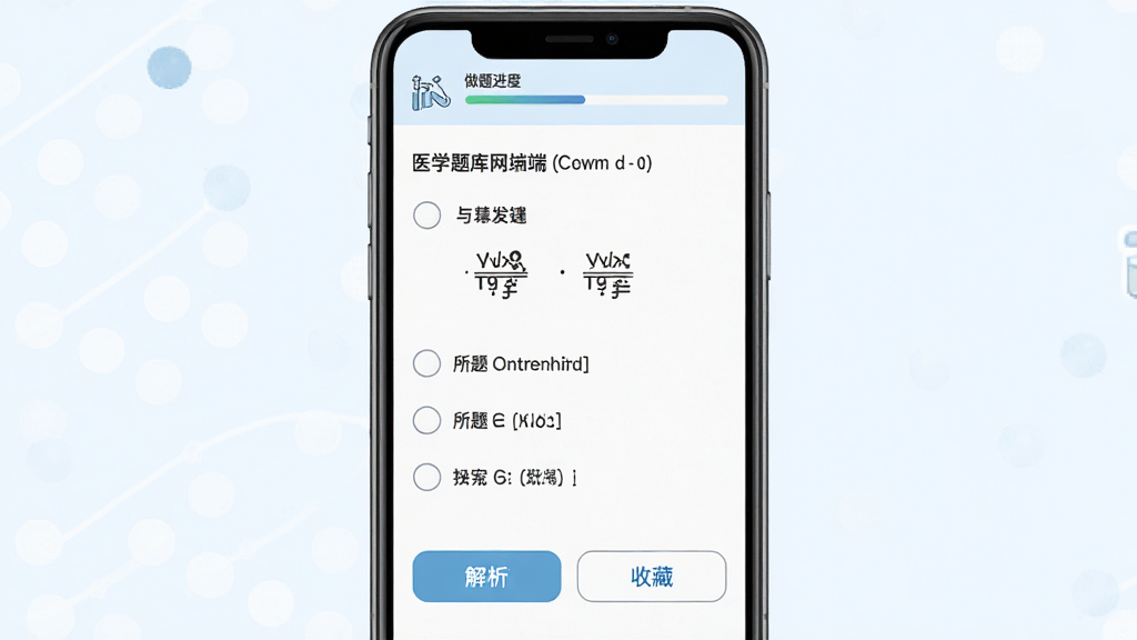 ҽѧ������ֻ���������棬��Ļ��ʾһ��ҽѧѡ������ĸ�ѡ��·��н�����ť���ղذ�ť��������ʾ������ȣ���������ɫ���������������ѧϰ�����࣬ϸ���������������ʸ���ɾ��޶���Ԫ��