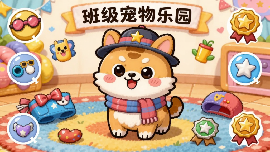 ����������һֻ����ñ�Ӻ�Χ���Ŀ�ͨ����վ�ڲ�ɫ��̺�ϣ���Χɢ���Ÿ���װ����ߺͳɾͻ��£�����ǽ��д��