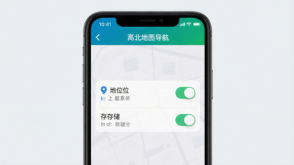 一张展示手机权限设置界面的图片,屏幕中显示定位权限和存储权限的开关选项,界面顶部带有