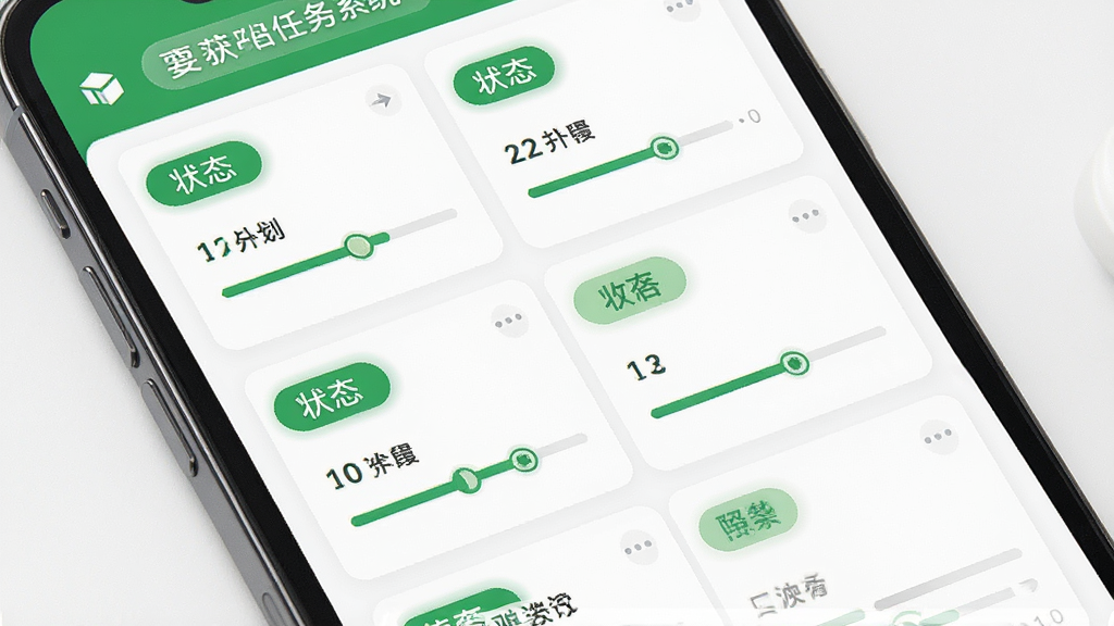 香瓜获客任务系统界面截图,画面展示手机屏幕上的任务列表页面,每个任务卡片带有状态标签与进度条,配色以绿色和白色为主,排版整齐,风格简洁商务,细节清晰,画质干净,无多余元素