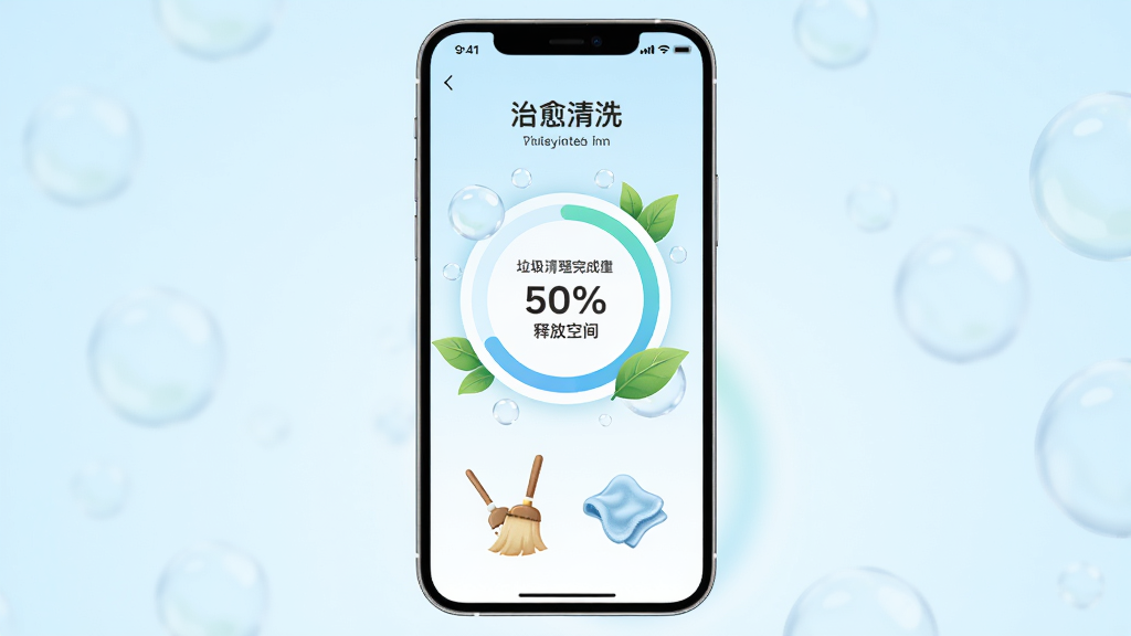 一片柔和的浅蓝色渐变背景中,一部智能手机屏幕显示