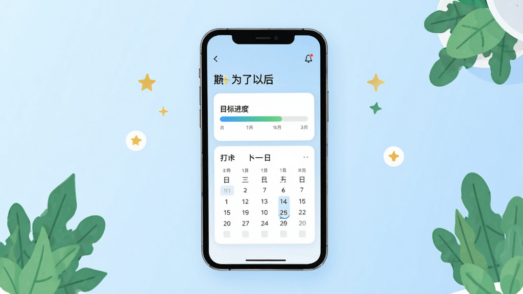 一张简洁清新的手机应用界面展示图,画面中央是一部智能手机,屏幕上显示着