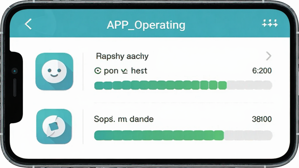 手机界面展示“APP_Operating”应用运行状态列表,左侧显示应用图标,右侧显示运行状态标签和资源占用条,界面配色清爽,布局整齐,扁平化风格,高清细节,无杂乱元素