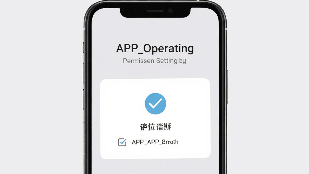手机屏幕显示“APP_Operating”权限设置引导页,页面中有勾选权限的图示,背景为淡灰色,文字清晰,风格简洁,高清画质,无杂乱元素