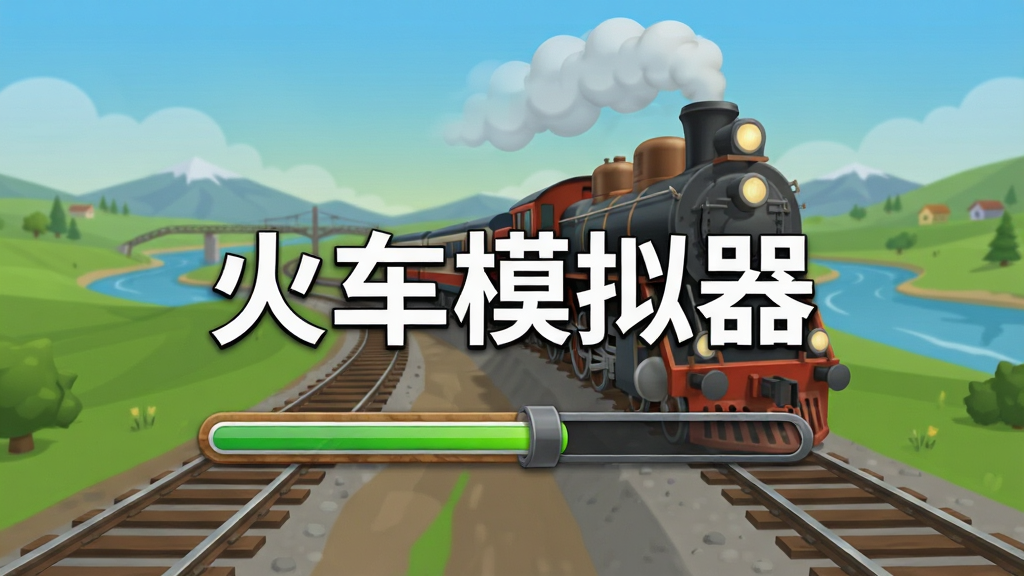火车模拟器游戏加载界面截图,显示进度条和火车图标,背景是铁路风景,画面中央有“火车模拟器”文字,风格简洁明快,画质清晰,无多余元素