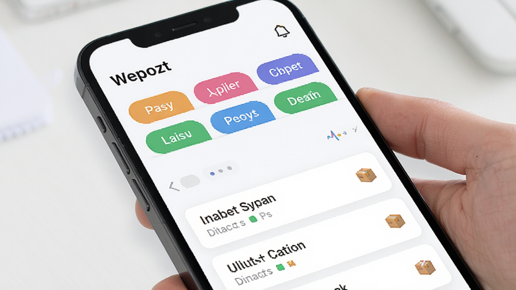 Wepozt包裹分类管理界面,手机屏幕展示多个彩色标签分类栏,下方对应不同状态的包裹条目,界面布局层次分明,风格清新,画质清晰,干净,无多余元素