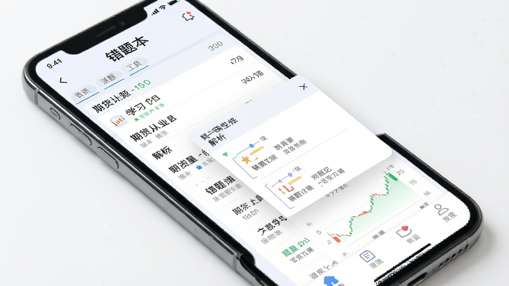期货从业资格题库网 错题本功能界面 手机屏幕显示错题列表与解析弹窗 学习工具类APP UI风格 浅色背景 布局清晰 高清画质 干净无多余元素