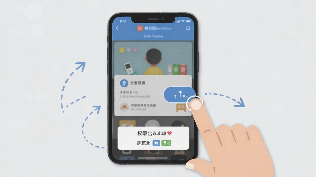 拼豆图纸制作助手新手操作示意图,画面中一部手机展示软件主界面,旁边有手指点击导入按钮的动作示意,界面下方标注着权限允许弹窗,背景为淡灰色,风格扁平化教学图示,画质清晰干净,无多余元素