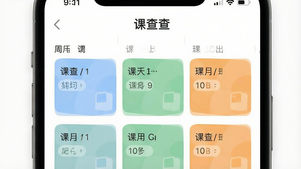 一张干净整洁的手机屏幕截图,屏幕中央显示课查查软件的主界面,界面风格清新简约,顶部有
