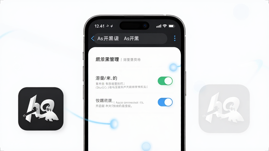 一张展示 As开黑 在手机上开启权限设置的引导图,画面主体为手机屏幕显示权限管理页面与As开黑图标,布局上下结构,风格简洁明快,细节清晰展示开关按钮与提示文字,画质高清,干净无多余元素