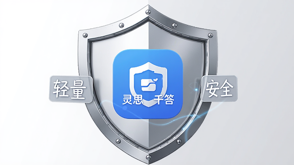 画面中央为灵思千答应用图标,图标外围有一圈盾牌形状的保护罩,盾牌上写有