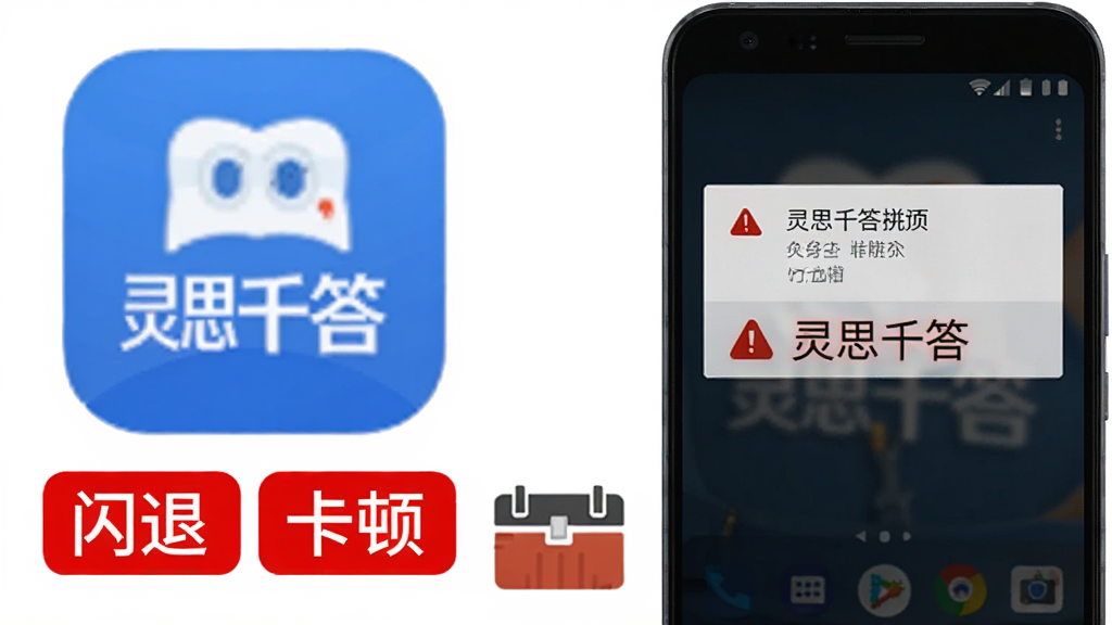 画面展示一部安卓手机屏幕出现错误提示弹窗,旁边有灵思千答应用图标和