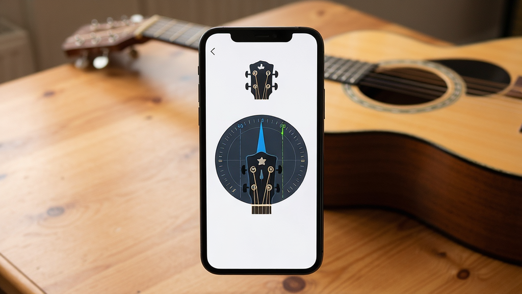 һ��չʾGuitar����У�����ֻ�Ӧ�ý����ͼƬ�������������ֻ���Ļ����Ļ����ʾ���������뼪����ͷͼ�꣬���������ִ�������Ϊ��ů��ľ��������һ��ԭ��������������ͣ���ͼ���У����дʵ������ϸ�ڷḻ�����ʸ���ɾ����޶���Ԫ��