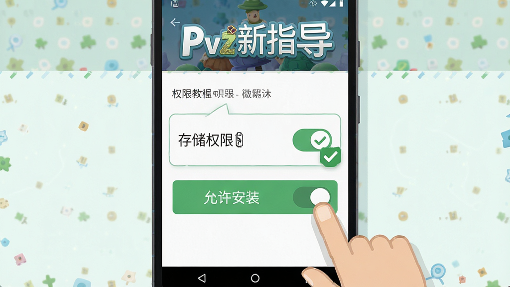 һ���ԡ�PvZ��ָ������װ�̳�Ϊ����Ĳ�ͼ������Ϊһ����׿�ֻ���ʾȨ�����ý��棬��Ļ��ͻ�����洢Ȩ�ޡ��͡�������װ���������ذ�ť������Ϊ�������У��Ű����������Ϊ��ƽ���̷̳磬ϸ�ڰ�����ָ���ͼ�����ɫ�Թ���ʶ�����ʸ��壬�ɾ����޶���Ԫ��