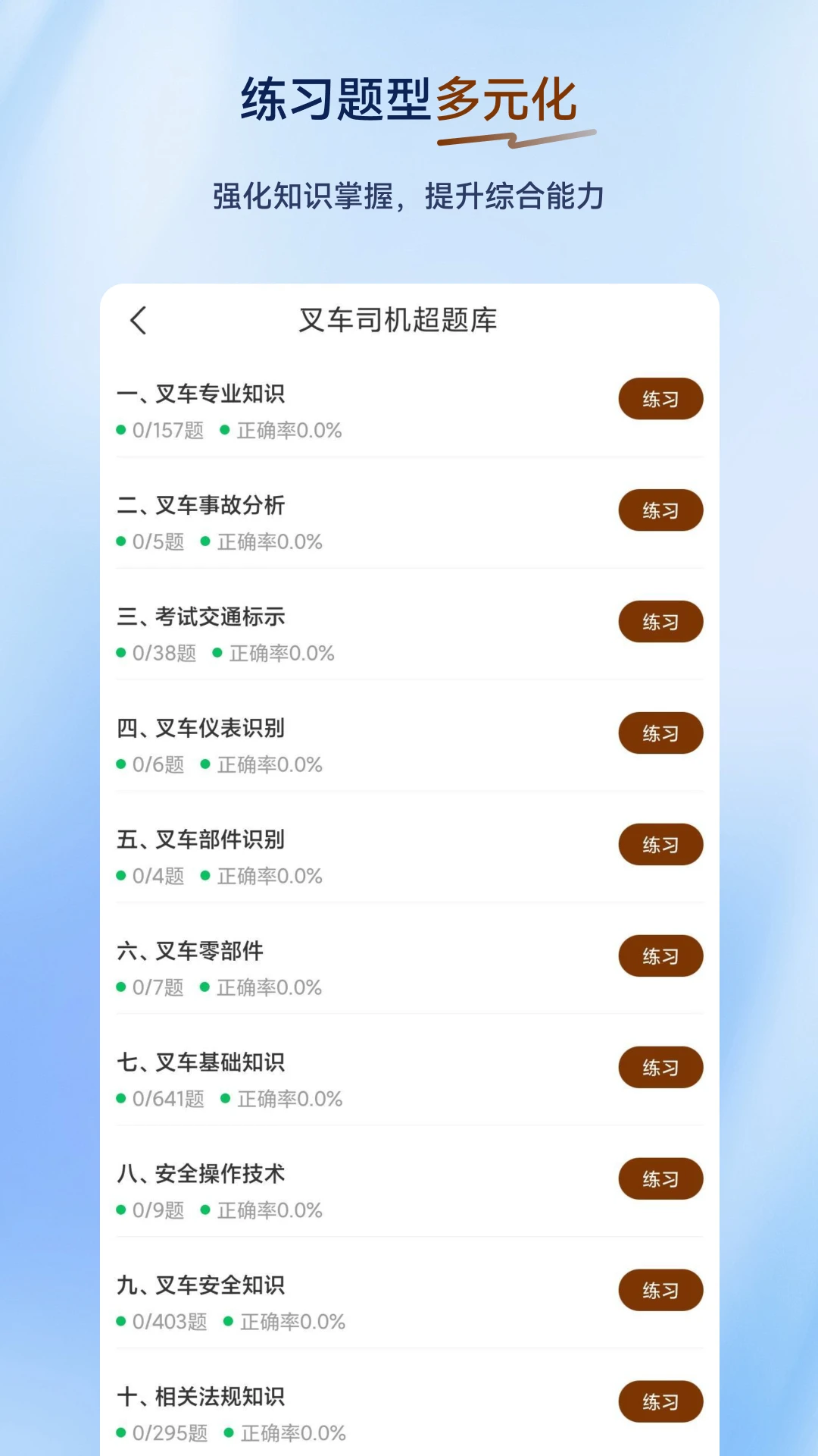 叉车司机超题库2.1.0.0.0 叉车考证刷题 叉车司机超题库2.1.0.0.0 叉车考证刷题