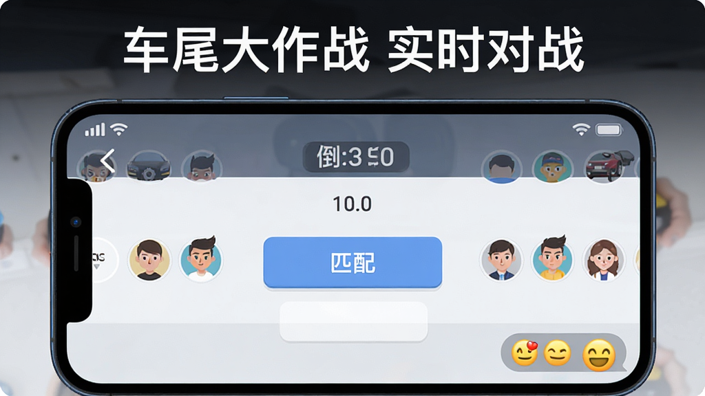 �������ֻ���Ļ��д����ʾ��β����ս�Ķ��˶�ս������棬����Ϊ�����ֻ�չʾ���Ű�ͻ��ƥ�䰴ť�����ͷ�񣬷��Ϊ��ƽ��UI��ƣ�ϸ�ڰ��������ź�ͼ�ꡢ����ʱ��������飬���������ɾ����޶���Ԫ�أ���Ļ�Ϸ������ֱ�ע����β����ս ʵʱ��ս����