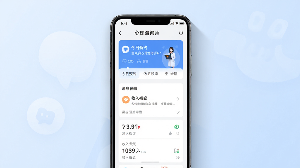 Ҽ����������ѯʦAPP����չʾ������Ϊһ�����������ֻ�����Ļ����ʾ������ѯʦ����̨��ҳ�����ְ�������ԤԼ��Ƭ����Ϣ���ѡ������������ģ�飬�Ű������������Ϊ�ִ���ƽ��UI��ƣ�ϸ�����ֻ���Χ�������Ӱ������Ϊ����ɫ���䣬���ʸ��壬�ɾ����޶���Ԫ��