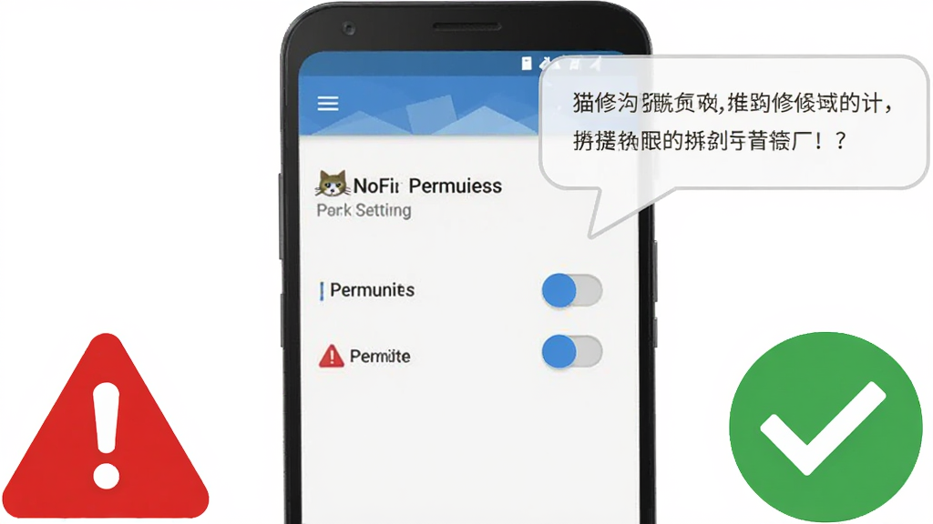 һ����׿�ֻ���Ļ��ʾè�޵�֪ͨȨ������ҳ�棬�Ա��к�ɫ��ʾͼ�����ɫ�Թ�ͼ�꣬����Ϊ�ֻ����С�ͼ�����ҷֲ������Ϊ��ƽ��UIʾ��ͼ��ϸ�ڰ���Ȩ�޿��ذ�ť����ʾ�������ݣ������������ɾ����޶���Ԫ��