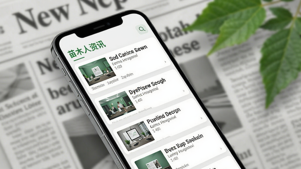 ��ľ��App��Ѷҳ�棬����չʾ�ֻ���Ļ����������ҵ���ſ�Ƭ��ÿ�ſ�Ƭ�б��⡢����ͼ�ͷ���ʱ�䡣�����ǳ�������ű�ֽ��������ɫ��Ҷ�����ֲ��ô�ֱ�б���ʽ���ֻ���бչʾ�����Ϊ�ִ���Լ�磬ɫ���԰ס��̡���Ϊ����ϸ�����������ʸ��壬�ɾ��޶���Ԫ�ء�