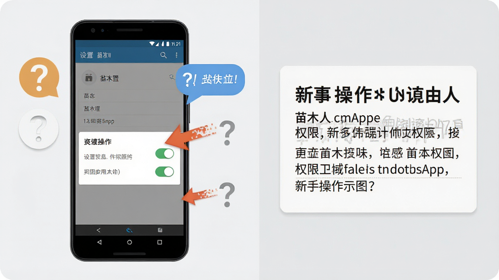 ��ľ��App���ֲ���ʾ��ͼ������չʾһ����׿�ֻ�����Ļ����ʾ���ý����Ȩ�޿��أ��Ա��м�ͷָʾ�������衣�����Ǽ���ǳ��ɫ�����ʺ�ͼ�����ʾ���ݡ����ֲ������ҷ���������ֻ����Ҳ�����˵���򡣷��Ϊ�̳�ͼ��磬ϸ�����������ʸɾ����޶���Ԫ�ء�