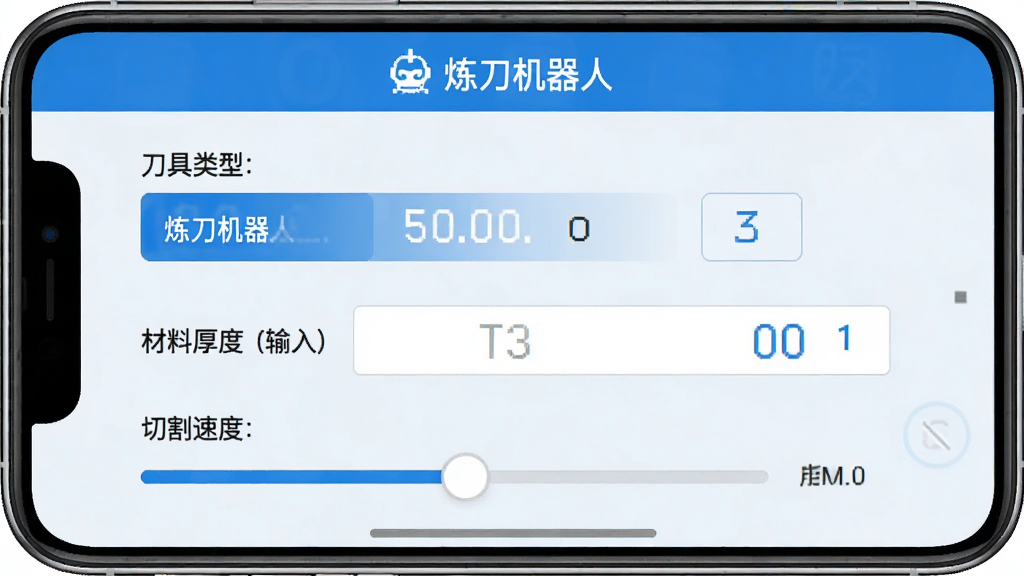炼刀机器人软件中智能刀具参数配置界面的手机截图,画面显示
