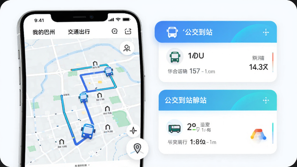 ����Ϊ���ҵİ��ݡ�APP�Ľ�ͨ���а�飬����չʾ��ͼ�����빫����վ��Ϣ��Ƭ���Ű������Ϣ���ӻ������Ϊ�Ƽ����з磬ϸ���ϰ���·�߹켣�복��ͼ�ꡣ�����������ɾ����޶���Ԫ�ء�