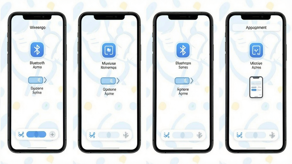 一张展示糖护士App使用步骤的示意图,主体为手机屏幕分步操作界面,布局纵向排列,排版清晰,风格简约,细节包括蓝牙连接、测量、数据查看图标,画质高清干净,无多余元素
