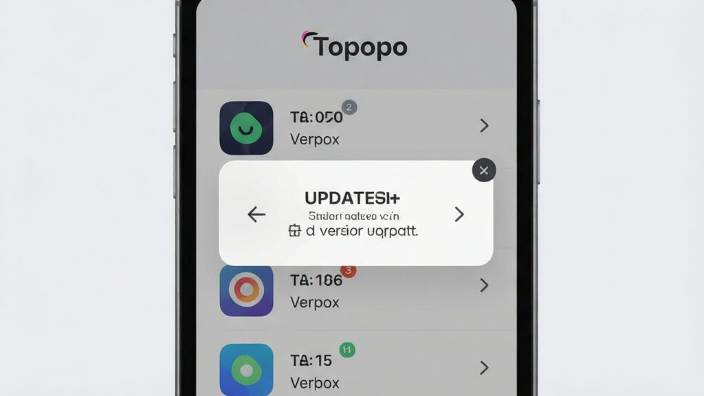 һ��չʾ Topopo �汾�������ѹ��ܵĽ���ͼ���������ֻ���Ļ����������ʾ���б���ʾ���Ӧ��ͼ��Ͱ汾�ţ������С�Topopo�����֣�����Ϊǳ��ɫ�����Ϊ�ִ���Լ��ϸ�ڰ�����ͷͼ������ֽǱ꣬���������ɾ����޶���Ԫ��