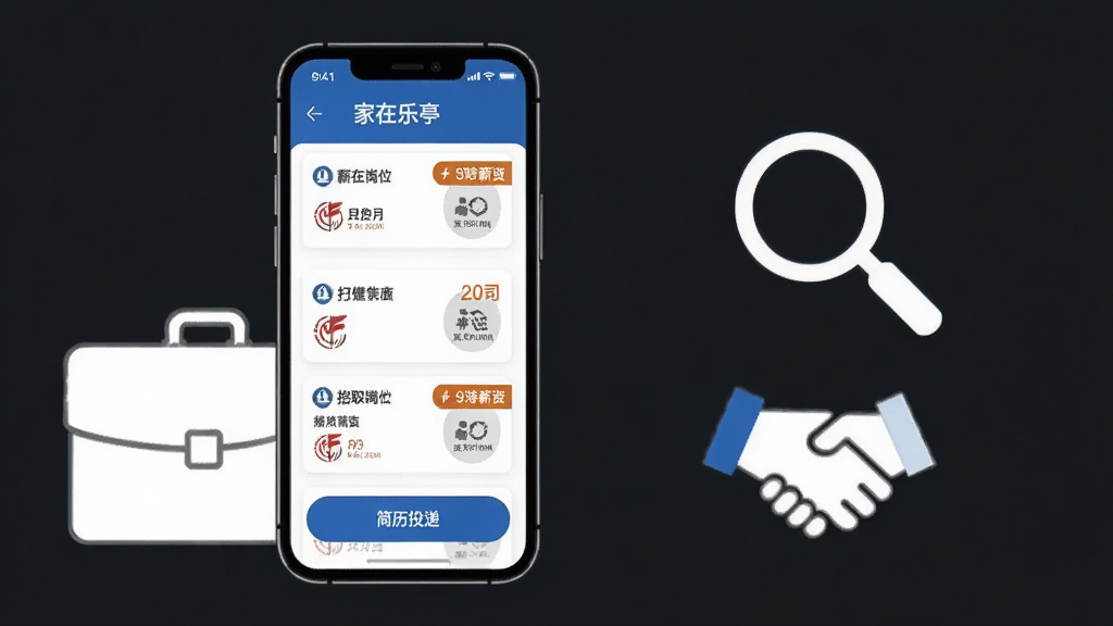 һ�����֡�������ͤ��APP��ְ��Ƹ���ܵ�ʾ��ͼ���������ֻ���Ļ��ʾ��Ƹ��λ�б��ͼ���Ͷ�ݰ�ť���ֻ��Ա��й��İ����Ŵ󾵺�����ͼ�꣬����Ϊ���ҶԳƣ����Ϊ�����Լ��ƣ�ϸ����ͻ����λн�ʱ�ǩ�͹�˾Logoռλ�������������ɾ����࣬�޶���Ԫ��