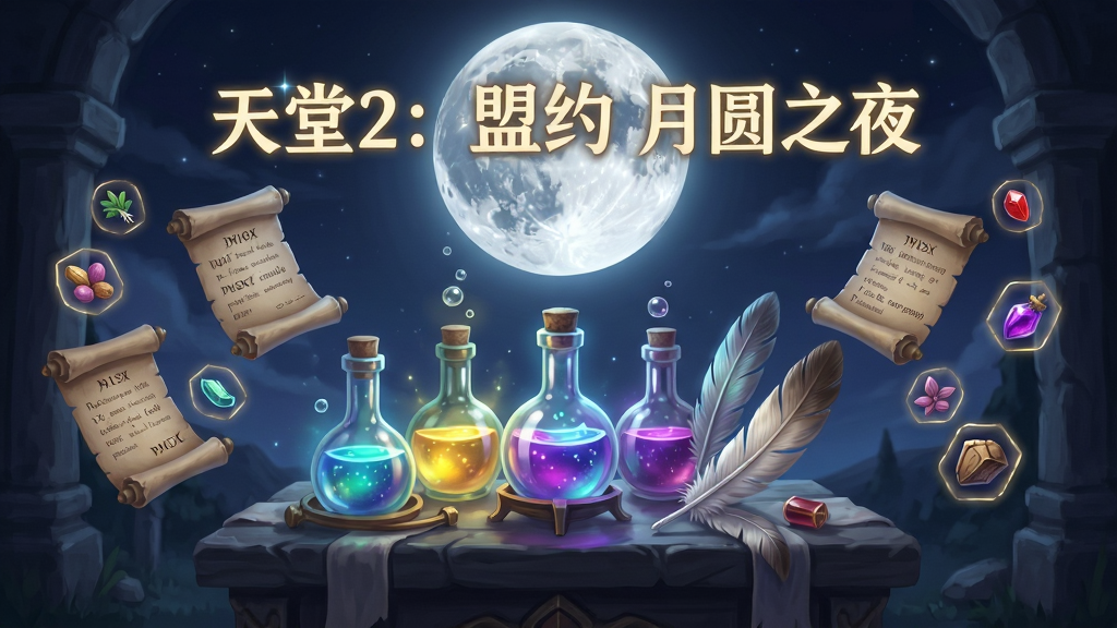 Բ�¸�����ҹ�������У�����̨ǰ�ڷ��ŷ����ҩƿ����ë���ߣ�������ΧƯ�����䷽���������ͼ�꣬�Ϸ��÷������ֱ�ע������2����Լ ��Բ֮ҹ�������ֲ������ĶԳƹ�ͼ������̨���У����Ϊħ����÷��ϸ�ڰ����¹���Ρ�ҩˮ���ݡ���ë����������4K���塢�ɾ����޶���Ԫ��