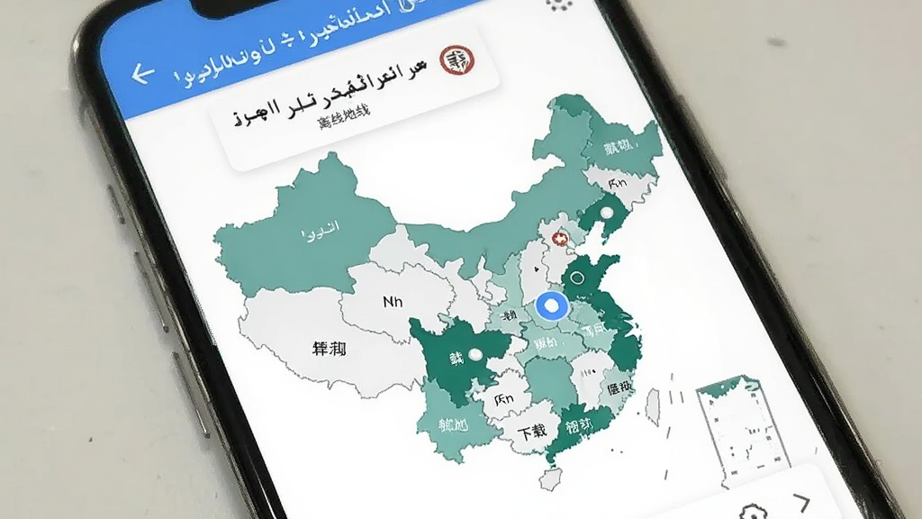 RawanYol导航离线地图下载界面预览图,手机屏幕上显示中国地图分省列表,部分省份已显示已下载状态,界面有维吾尔语和中文双语标注,背景简洁,色调清爽,画质干净