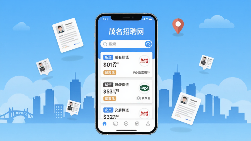 一部智能手机竖屏展示招聘应用界面,屏幕中央显示