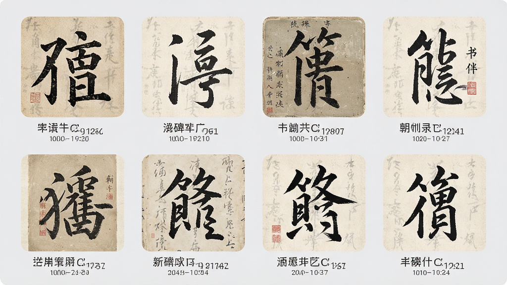 �ֻ�Ӧ�ý���չʾ����������Ϊ�鷨����APP�ı�����Դ��ҳ�棬��Ļ�������Ŷ��ŹŴ��鷨��������ͼ���������顢���顢����Ȳ�ͬ���壬ÿ������ͼ�·���ע�鷨�������볯��������Ϊǳ��ɫ�����ֲ����������У����Ϊ�ŵ����ִ���ϵ�UI��ƣ�ϸ�ڰ������������ֱ�ǩ��ϸ���ֽ�����������ʸ��壬�ɾ����޶���Ԫ��