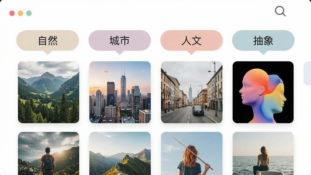 һ��չʾ����APP�زķ���ҳ���ͼƬ��ҳ������ʾ��������ǩ�硰��Ȼ�������С������ġ������󡱣�ÿ���������д����Ե�ͼƬ����ͼ������ɫ����ͣ��������������Ϊ��ƽ����ƣ�ϸ�ھ��£����ʸ��壬�ɾ����޶���Ԫ��