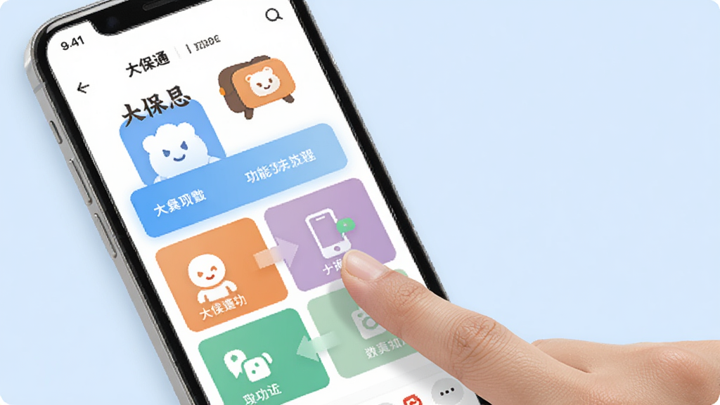 ��ͨApp�ļ��������չʾͼ��������һ���ֻ���ʾ�������ͼ�����ҳ�����ܷ����ò�ͬ��ɫ�������֣��Ա�����ָ�����Ļ�Ķ���ʾ�⣬����Ϊ��͵�ǳ��ɫ�����ΪUI������ʾͼ��ϸ�ڰ���������ͼ���Ե�����ʵ����ס�ֱ�۵��Ӿ����������ʸ��壬����ɾ����޶���Ԫ��