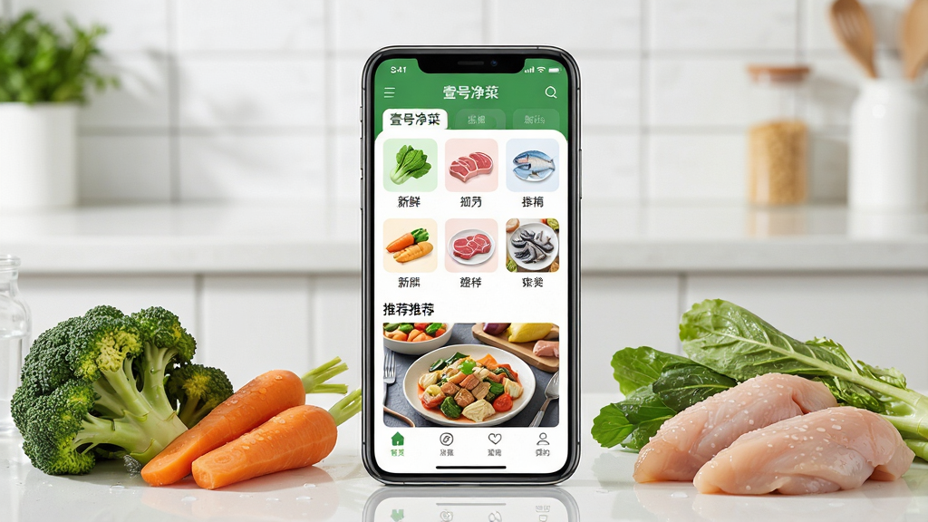 һ��չʾҼ�ž����ֻ�Ӧ�ý���ĳ���ͼ������������һ�����������ֻ�����Ļ��ʾҼ�ž���APP��ҳ�����������߲ˡ����ࡢ���ʵ���Ʒ����ͼ�����Ƽ���ƷͼƬ���ֻ���Χ�ڷ���ϴ���кõ������������ܲ���������Ⱦ���ʳ�ģ�����Ϊ����������ִ�����̨�棬���岼�����������Ű���þ��й�ͼ�����Ϊдʵ��Ӱ��UIչʾ��ϣ�ϸ�ڰ���ʳ��ˮ�顢�ֻ���Ļ���⡢������ש���������ʸ��塢����ɾ����޶���Ԫ��