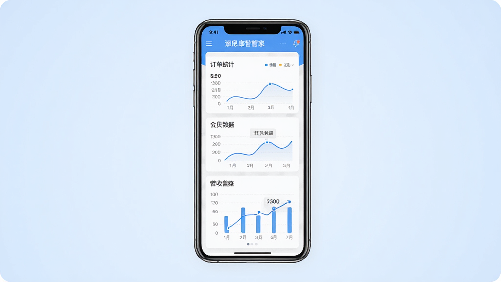 Դ˼���ܼ����������棬��������ֻ��豸��������Ļ��ʾ�̻������Ǳ��̣���������ͳ�ơ���Ա���ݡ�Ӫ��ͼ����ģ�飬����Ϊǳ��ɫ���䣬��������񣬻��������ɾ��޶���Ԫ��