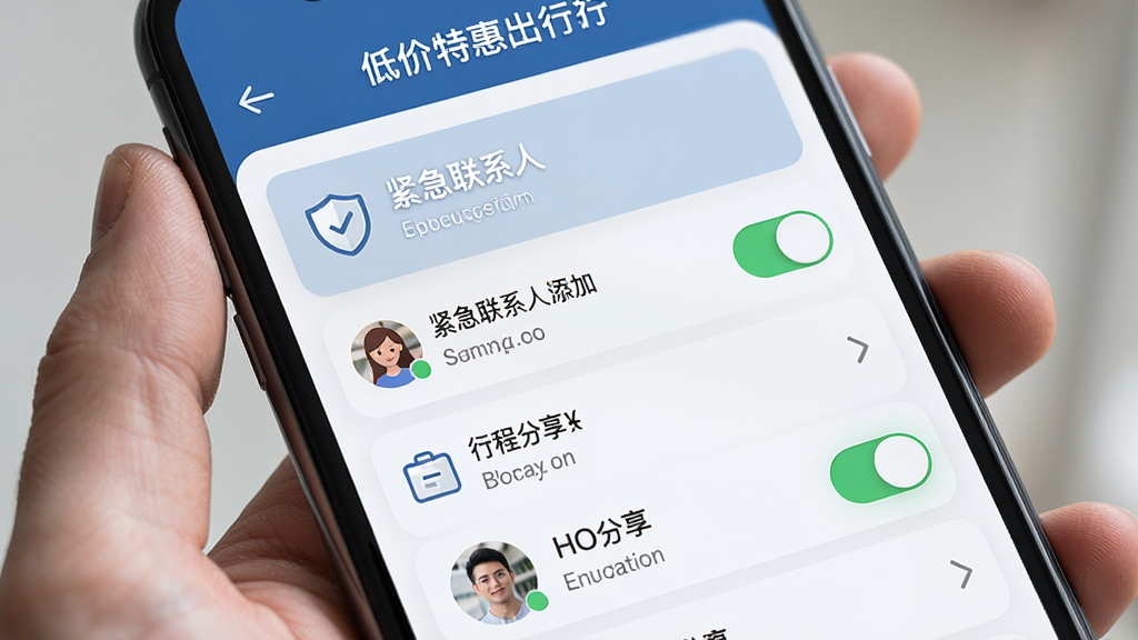 �ͼ��ػݳ��а�ȫ����ҳ�棬�ֻ���Ļ��չʾ������ϵ���������г̷������أ�����Ϊ�ֻ�������д�����ֲ��������б��Ű棬���Ϊ���Ȱ�ȫ�磬ϸ�ڰ�������ͼ�ꡢ���ذ�ť����ϵ��ͷ�񣬻��������ɾ��޶���Ԫ��