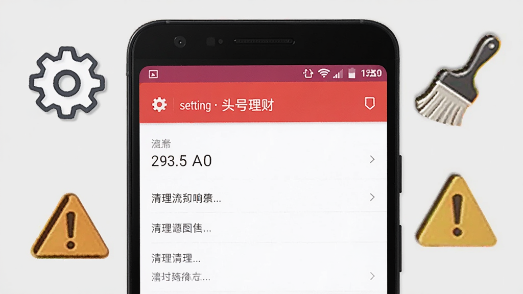 一个手机应用故障排查场景的生图,画面展示一部安卓手机屏幕显示