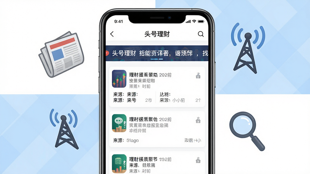 一个金融资讯聚合页面的AI生图,画面展示一部手机屏幕中