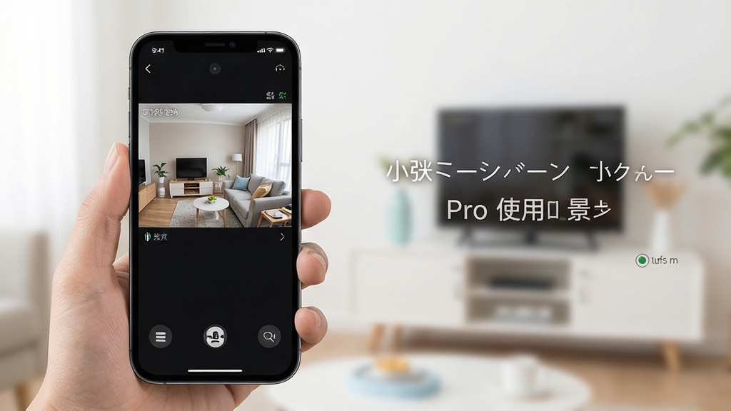 小眯眼Pro使用场景示意图,画面展示手机远程查看家中监控画面,界面显示清晰流畅,布局合理,风格简洁实用,细节丰富,画质高清,干净无多余元素