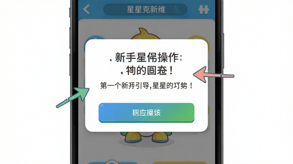 一张展示图星人新手引导界面的手机截图,画面主体是软件的操作提示弹窗,上面有文字说明和箭头指示,布局为移动端弹窗样式,风格为友好亲切,细节包含清晰的文字指引、明亮的色彩和简洁的按钮,画质清晰,干净,无多余元素