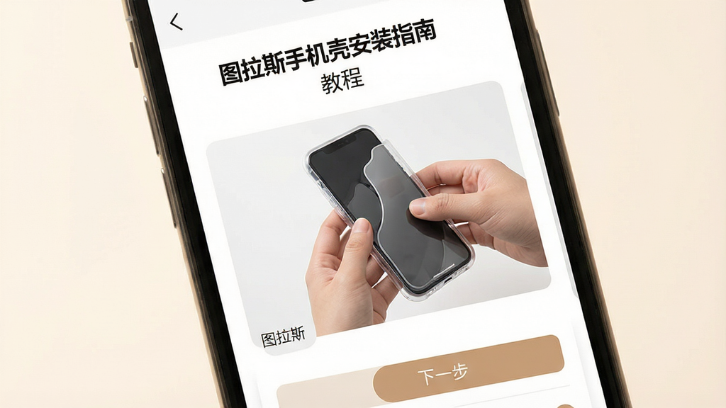 һ��ͼ��˹APP�̳�ҳ����ֻ�����չʾͼ���������ֻ���Ļ��ʾ��ͼ�Ĳ�ï��ʹ�ý̳��б�������Ϊ��ͼ��˹�ֻ��ǰ�װָ�ϡ�����ͼ��һ˫˫�����ڽ��ֻ�װ��͸�����У���Ļ�·��С���һ������ť������Ϊ��͵�ů��ɫ�������Ű����࣬��������׶�����������Ϊ��ͼ��˹���͡��̡̳�������������������Ԫ��